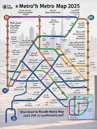 خريطة مترو الرياض PDF عالية الدقة للأخضر والأحمر