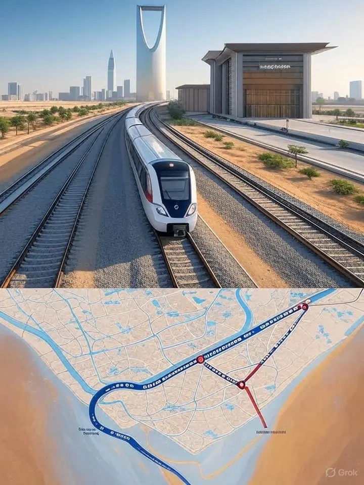 مسار الخط السابع مترو الرياض مع محطة الدرعية وقطار مستقبلي